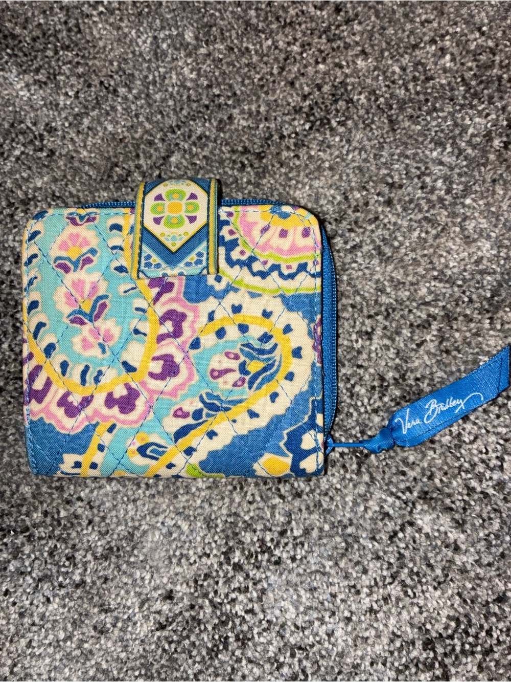 Vera Bradley Teal Blue Multicolor Paisley Quilted Zip Wallet